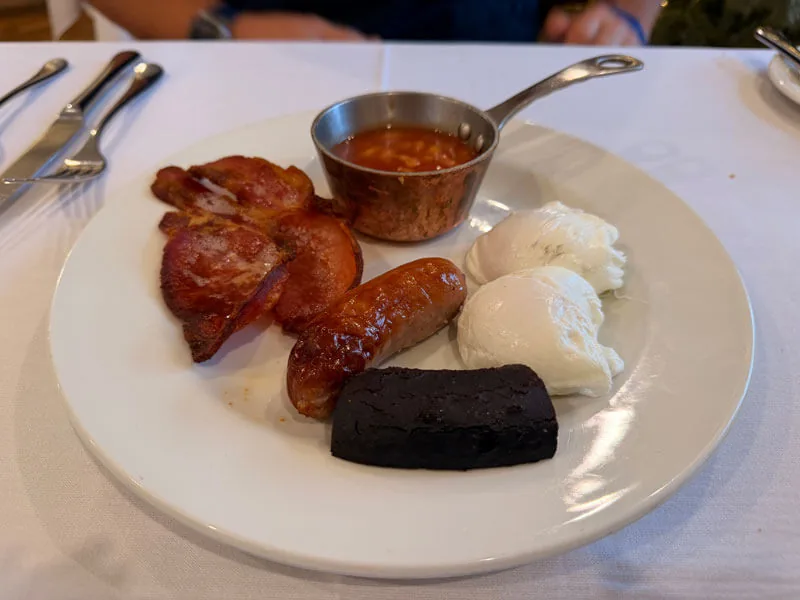 Full English breakfast at the Old New Inn Bourton-on-the-Water, Cotswolds
