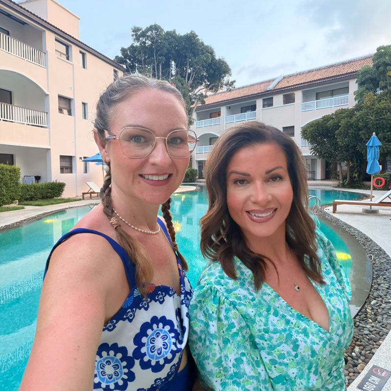 Poolside selfie at Celeste Hotel Koh Samui — luxury wellness hotel near Fisherman's Village