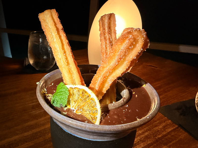Churros de Naranja with melted milk chocolate and dulce de leche at Baia Barbados