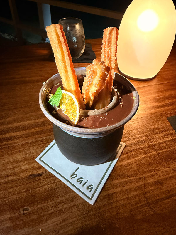 Orange and lime churros de naranja dessert at Baia Barbados restaurant