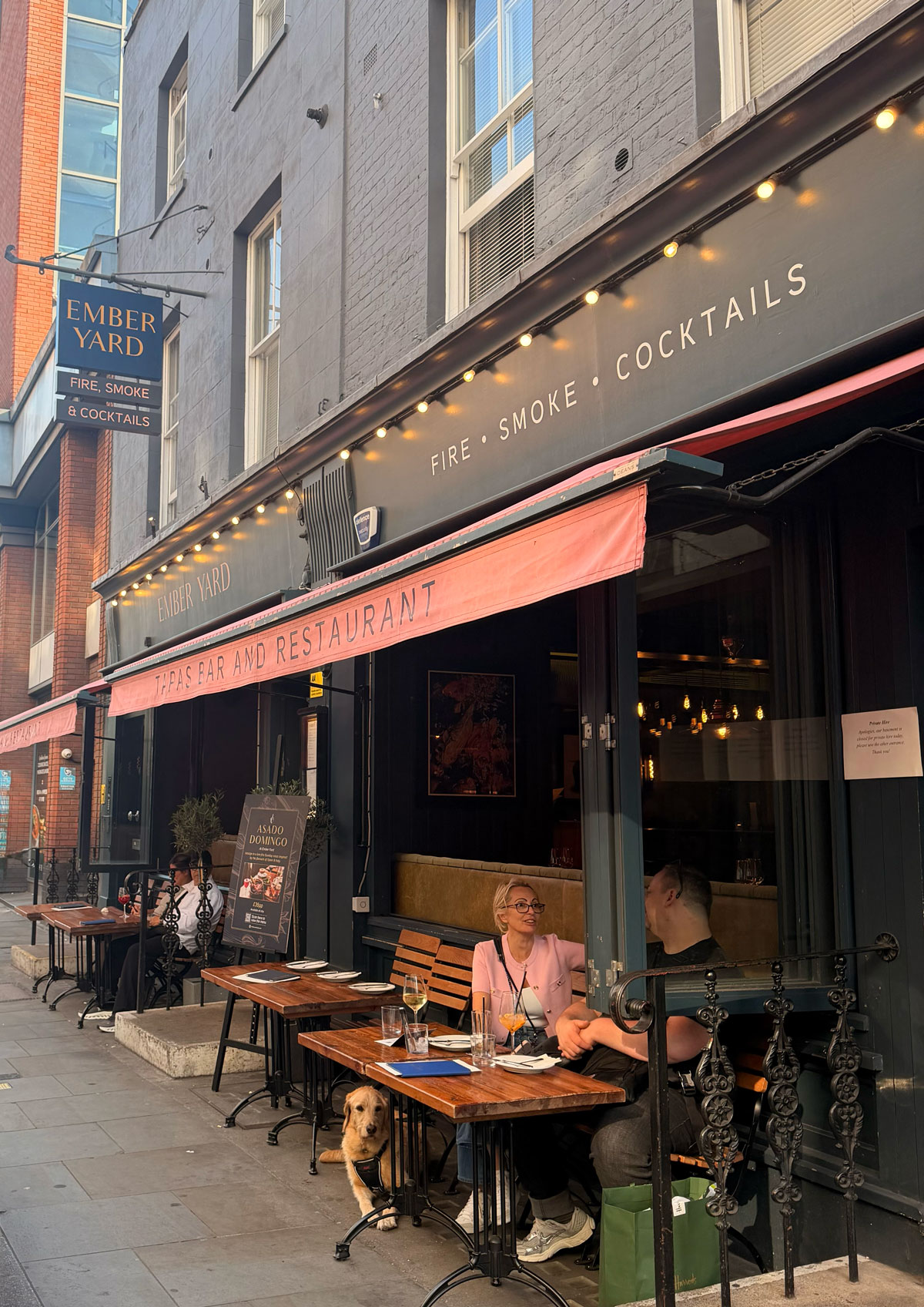 Ember Yard Soho exterior, Fire Smoke and Cocktails on Berwick Street
