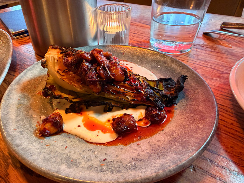 Charred hispi cabbage at Ember Yard Soho
