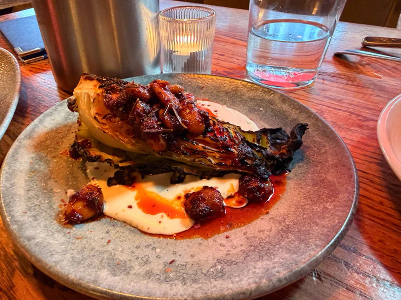 Charred hispi cabbage at Ember Yard Soho