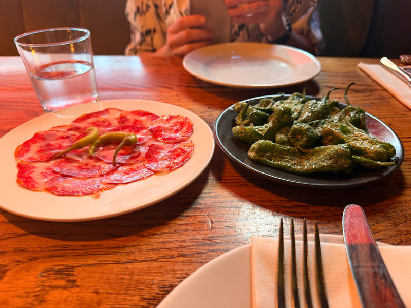 Charcuterie and padron peppers at Ember Yard Soho
