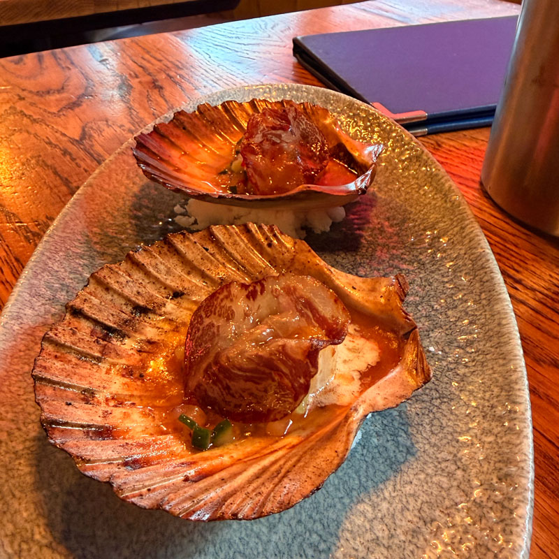 Scallops with melon and smoked chilli at Ember Yard Soho
