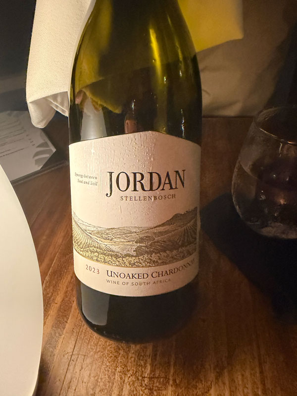 Jordan South African wine served at Baia Barbados restaurant