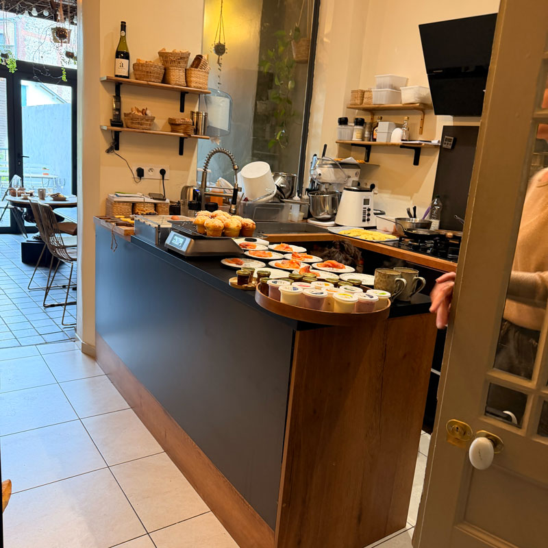 Tiny homemade kitchen at La Maison du Tripot, Honfleur — where everything is made in house