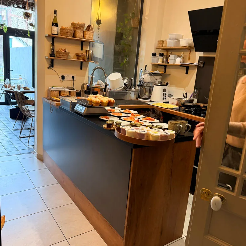 Tiny homemade kitchen at La Maison du Tripot, Honfleur — where everything is made in house