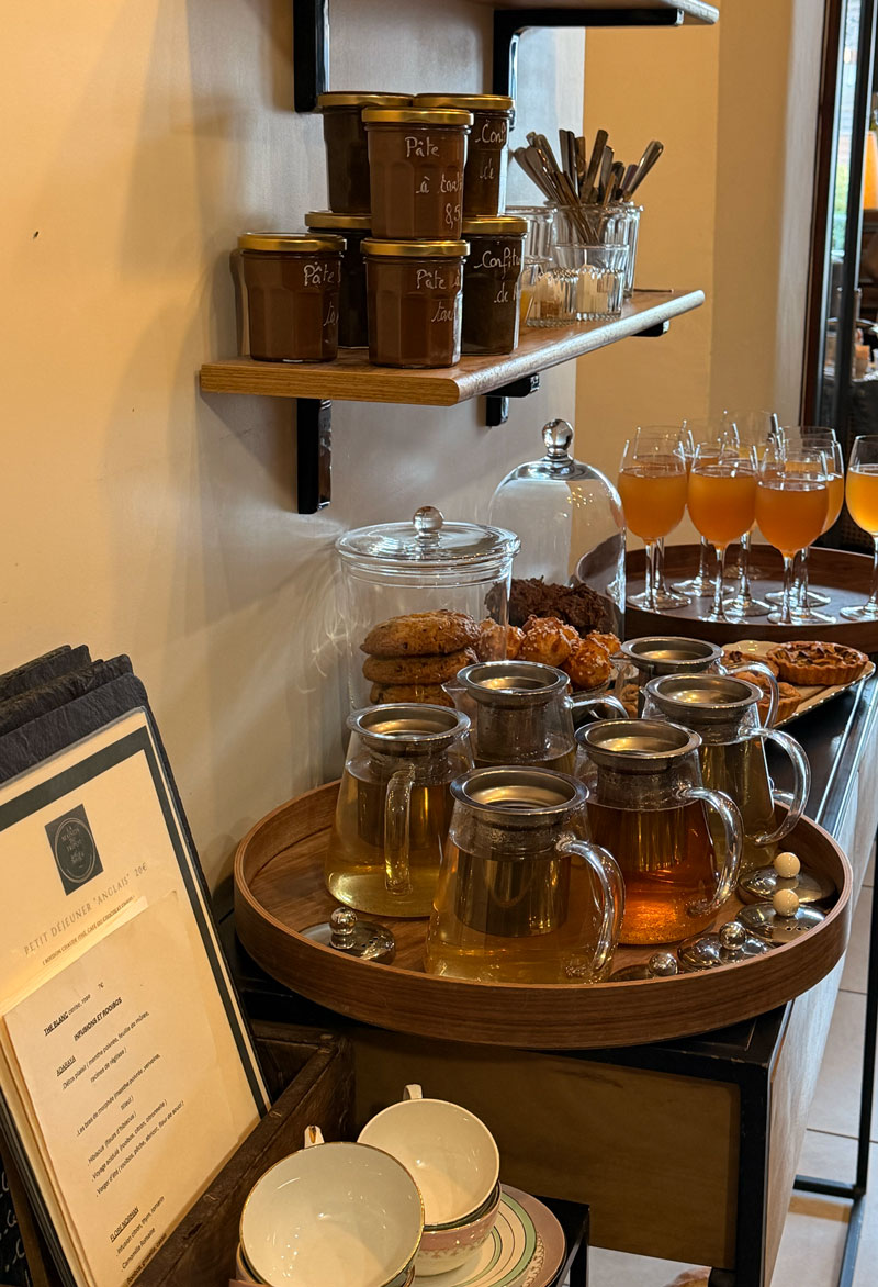 Afternoon tea setting at La Maison du Tripot brunch house, Honfleur, Normandy