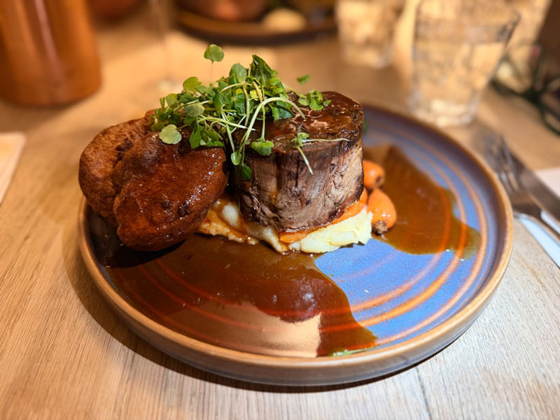 Braised lamb main course at The Mousetrap restaurant in Bourton-on-the-Water, Cotswolds
