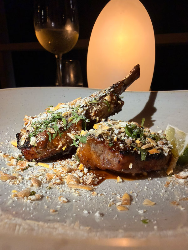 Nikkei lamb chops with crushed cancha at Baia Barbados, Barbados fine dining
