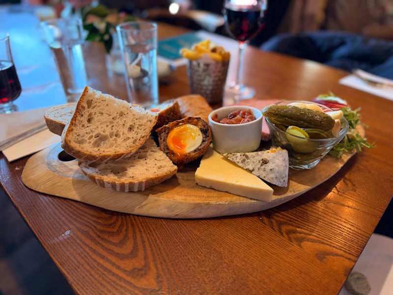 Ploughman's lunch with cheese, meats and bread at the Old New Inn, Bourton-on-the-Water, Cotswolds