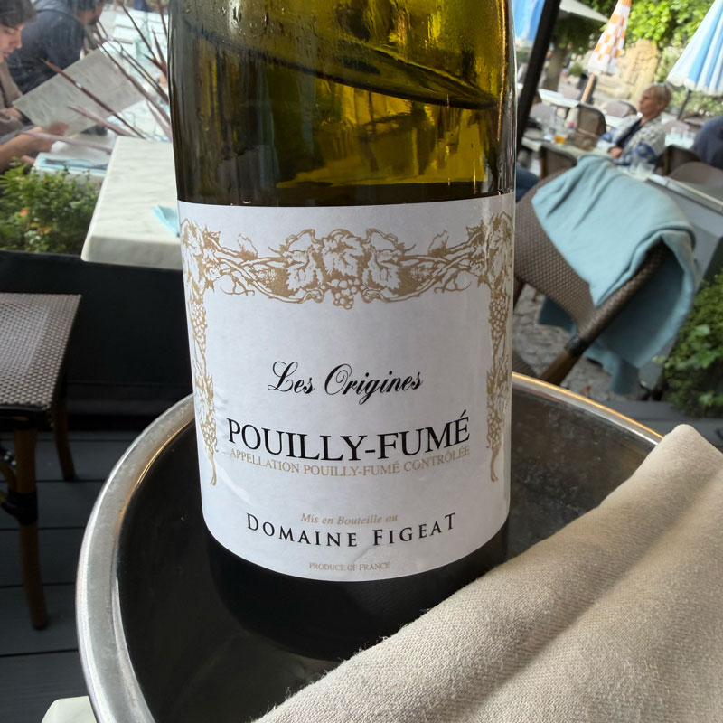 Glass of Pouilly-Fumé white wine at L'Absinthe restaurant, Honfleur, Normandy