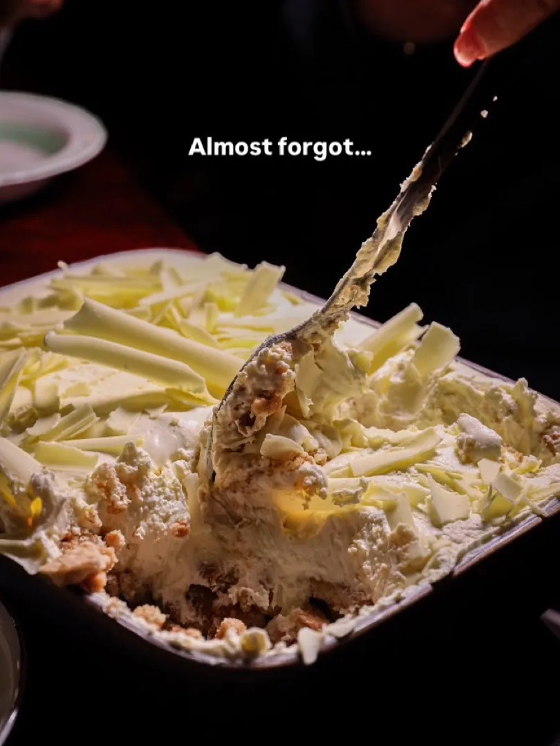 The white chocolate cheesecake, spooned out until you say when