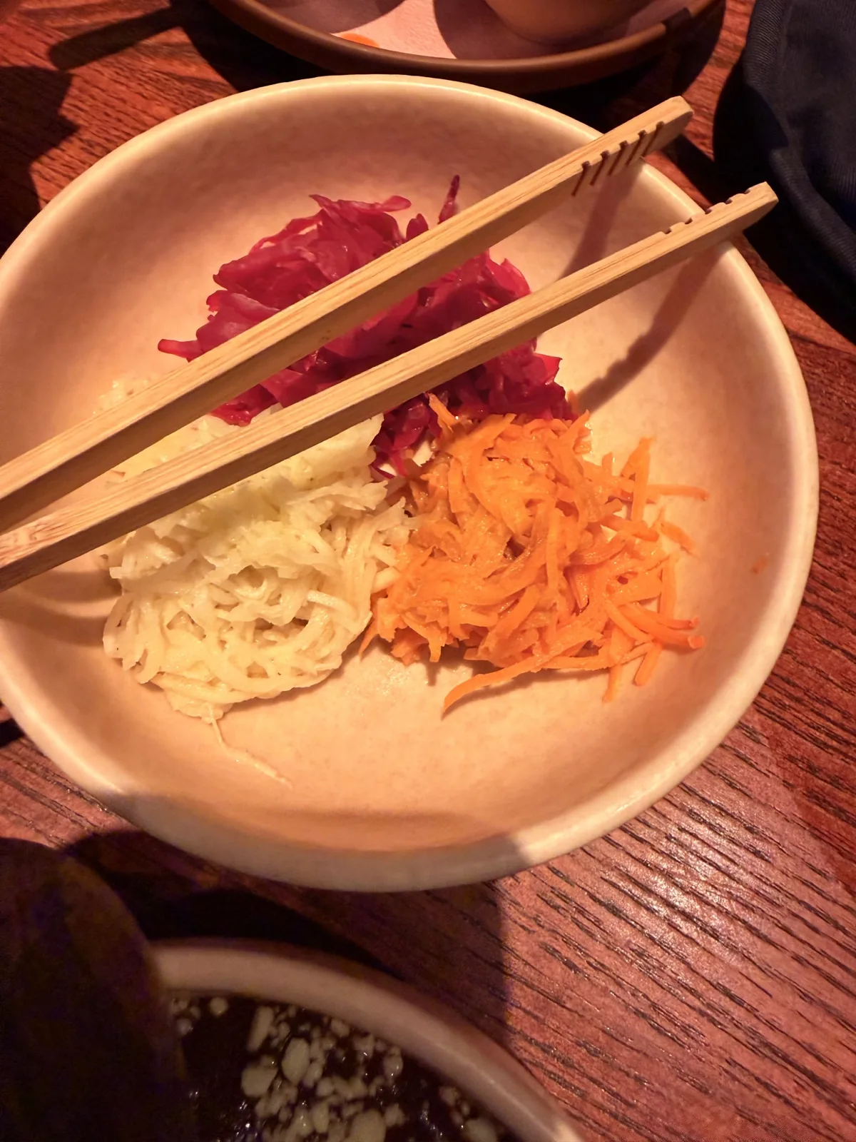 Pickled carrot and red cabbage at Fonda, sharp and crunchy and the best thing on the taco