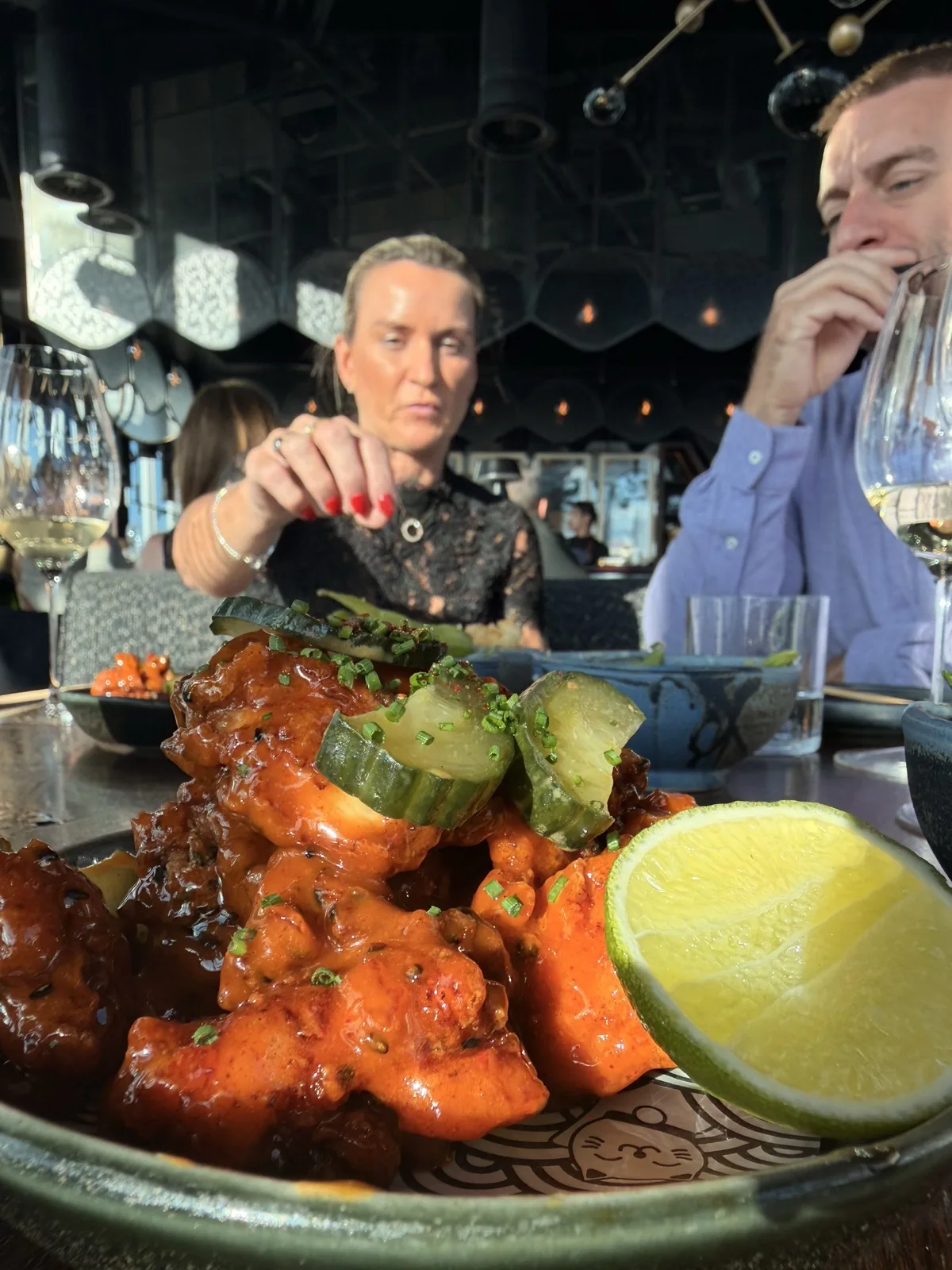 GFC, Gordon Ramsay's fried chicken with hot Korean miso and kaffir cucumbers, at Lucky Cat 22 Bishopsgate