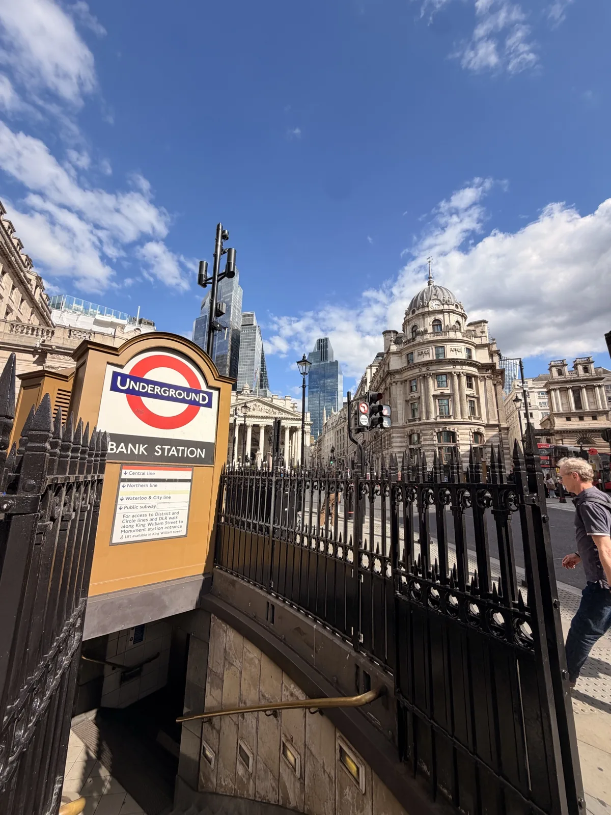 The Bank station entrance in the City of London, a minute from the door of The Ned and Millie's Lounge