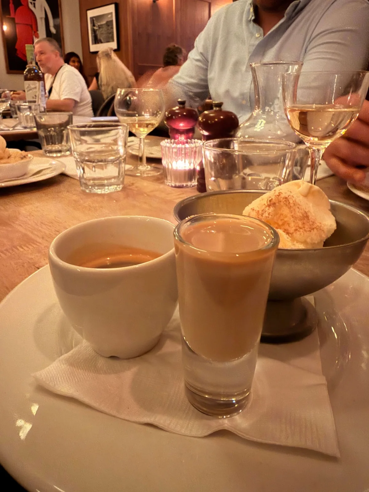Affogato with Baileys and a double espresso at Prix Fixe Brasserie, the ice cream, coffee and liqueur served separately to build yourself