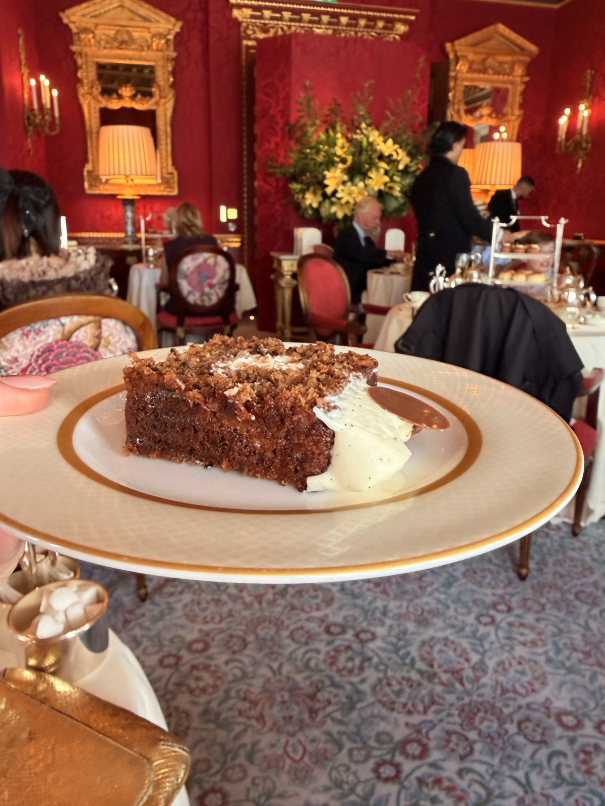 A slice of carrot cake from the cake trolley at The Ritz London afternoon tea