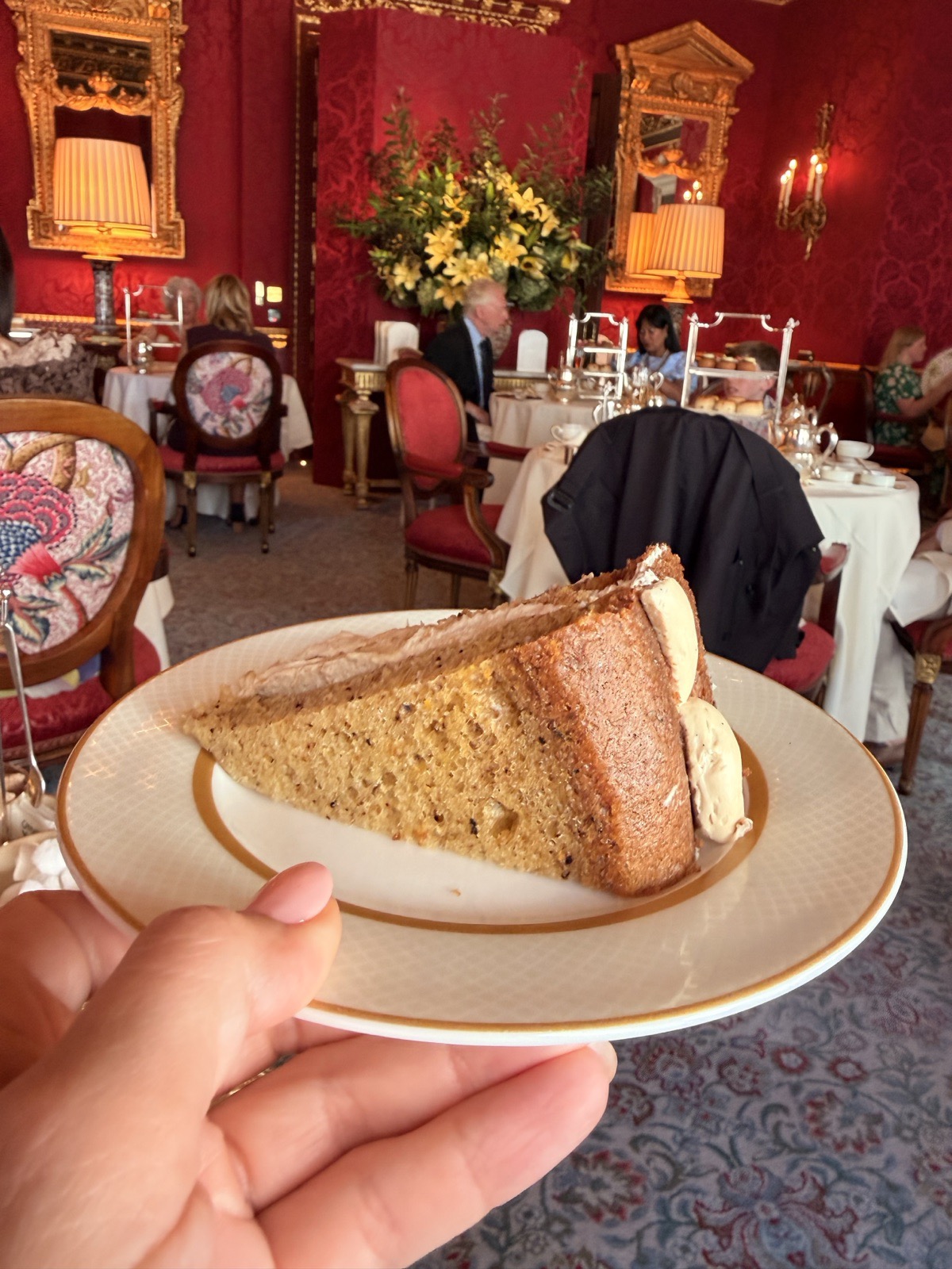 A slice of lemon cake from the cake trolley at The Ritz London afternoon tea