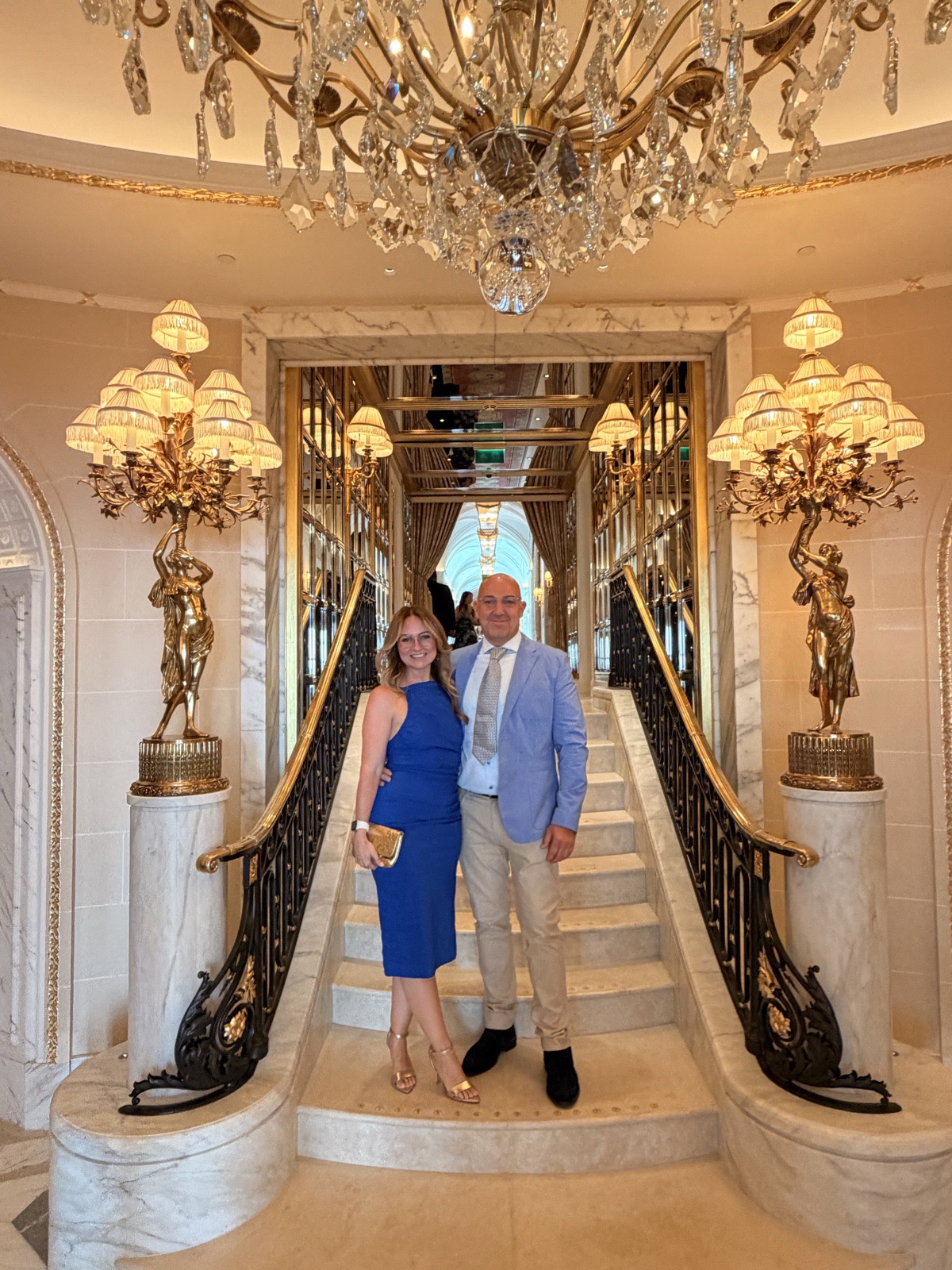 Afternoon tea at The Ritz London: the gilded staircase and chandelier of the newly refurbished entrance hall