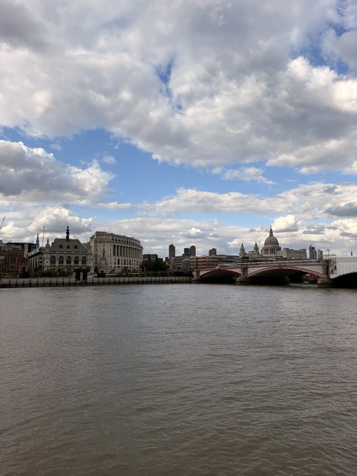 The Thames path outside Sea Containers London, looking along the river towards Blackfriars Bridge and the City